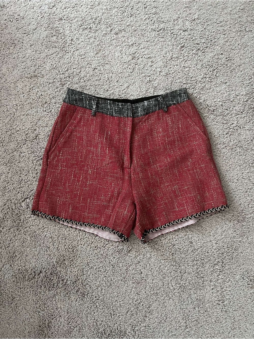 NWOT SHEIN Dark Red Tweed Shorts Small Size 2/4